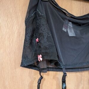Black Sheer Lace Lingerie Top with Pink Bows